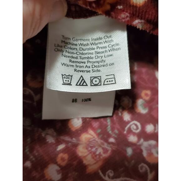 Vintage 90’s Eddie Bauer Women’s Corduroy Floral Button Up Collar Shirt Size XL - Picture 7 of 14